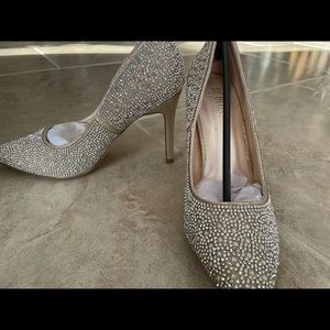 Nude pearl David’s Bridal heels